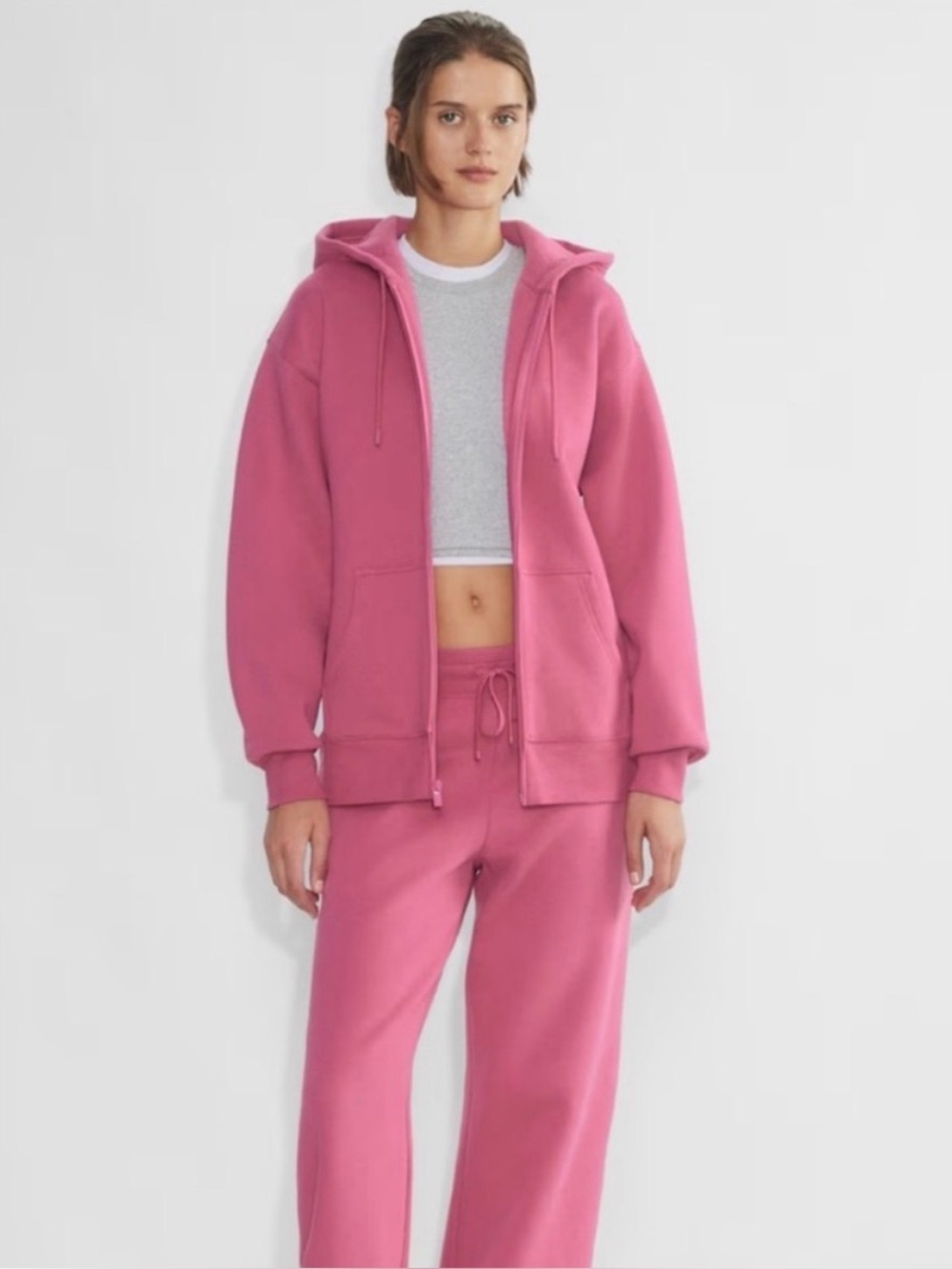 Aritzia Boyfriend Fit Cozy Sweatfleece Zip Hoodie - Berry Pink
